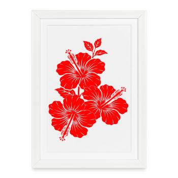 Red Hibiscus Triple Flower Silhouette - Framed poster (27 × 37 cm) - white - Front