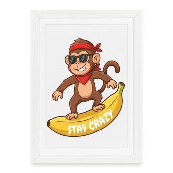 Reste fou, singe sur banane - Affiche encadrée (27 × 37 cm) - blanc - Devant