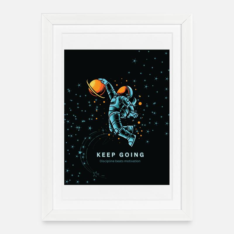 Bleu_SpaceModernSimpleT-ShirtNeverGiveUpMotivation - Framed poster (27 × 37 cm) - white