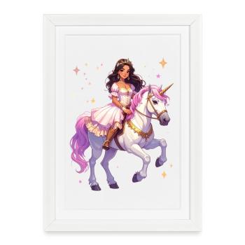 Princesse sur une licorne - Affiche encadrée (27 × 37 cm) - blanc - Devant