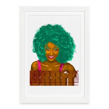 Portrait afro pop turquoise - Affiche encadrée (27 × 37 cm) - blanc - Devant