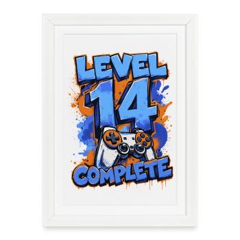 Level 14 Complete – Retro Gaming - Framed poster (27 × 37 cm) - white - Front