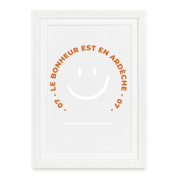 Le Bonheur Est En Ardeche 07 T-Shirt Cadeau Humour - Affiche encadrée (27 × 37 cm) - blanc - Devant