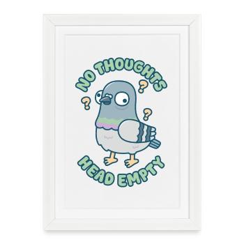 Mème mignon Pigeon drôle sans pensées tête vide - Affiche encadrée (27 × 37 cm) - blanc - Devant