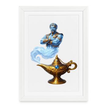 Génie bleu de Golden Lamp - Affiche encadrée (27 × 37 cm) - blanc - Devant