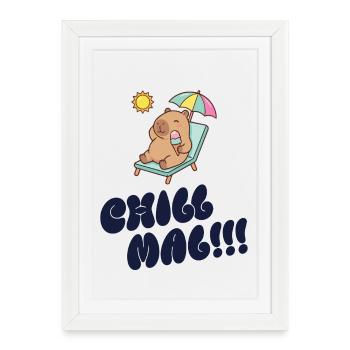 Un ours solaire sur la plage avec de la glace - Affiche encadrée (27 × 37 cm) - blanc - Devant