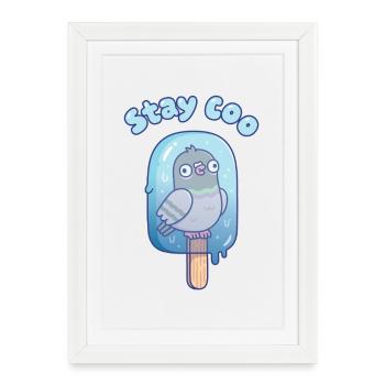 Funny Pigeon Frozen In Icelolly Stay Coo - Framed poster (27 × 37 cm) - white - Front