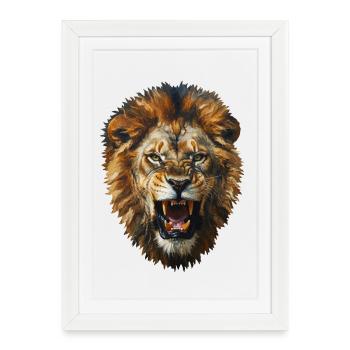 Tête de lion - Affiche encadrée (27 × 37 cm) - blanc - Devant
