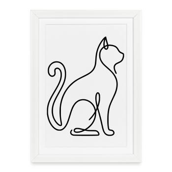 Chat minimaliste en ligne continue - Affiche encadrée (27 × 37 cm) - blanc - Devant