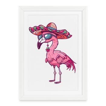 Sombrero comique Flamingo - Affiche encadrée (27 × 37 cm) - blanc - Devant