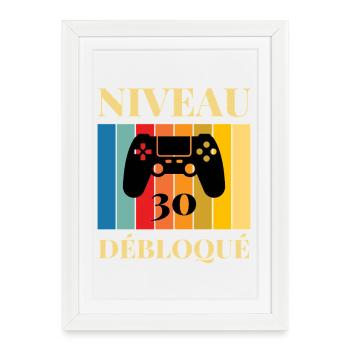 Niveau 30 Debloque T-Shirt Cadeau Humour - Affiche encadrée (27 × 37 cm) - blanc - Devant