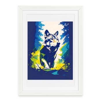 Forêt géométrique de néons de loups - Affiche encadrée (27 × 37 cm) - blanc - Devant