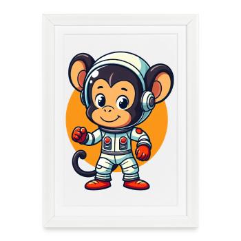Cute Astronaut Monkey Space Exploration Cartoon Ma - Framed poster (27 × 37 cm) - white - Front