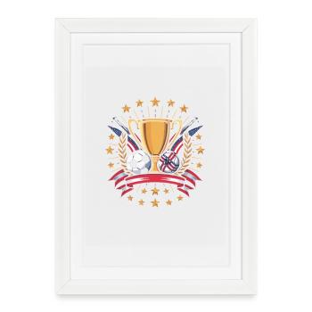 Trophée sportif US et ballon - Affiche encadrée (27 × 37 cm) - blanc - Devant