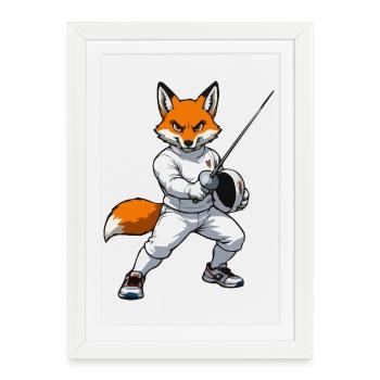 Fox fencer in white suit - Framed poster (27 × 37 cm) - white - Front