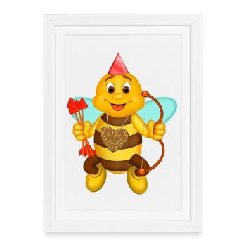 Valentine bee with bow and heart - Framed poster (27 × 37 cm) - white - Front