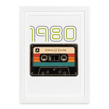 Road trip néon des années 1980 sur cassette - Affiche encadrée (27 × 37 cm) - blanc - Devant
