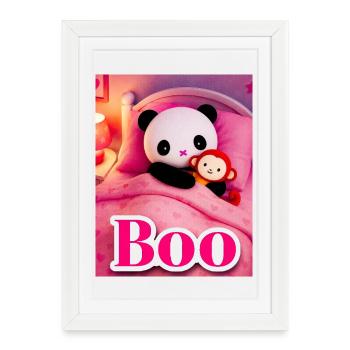 Peluche panda sur lit rose - Affiche encadrée (27 × 37 cm) - blanc - Devant