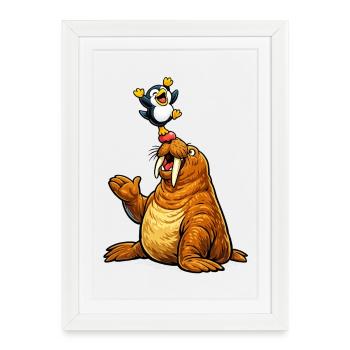 Walrus and penguin - Framed poster (27 × 37 cm) - white - Front