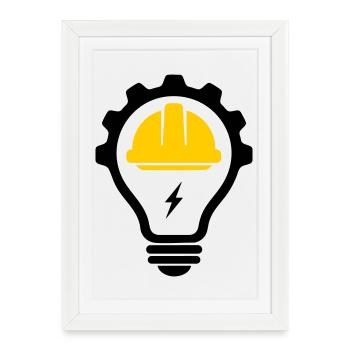 Electrician Construction Helmet Flash and Light Bulb - Framed poster (27 × 37 cm) - white - Front