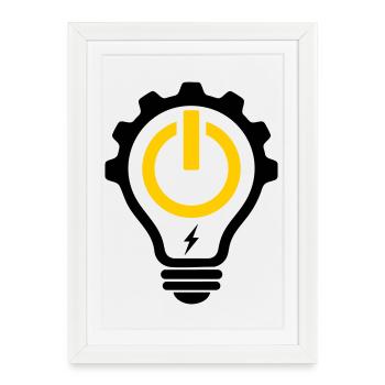 Electrician Light Bulb Lightning and Gear - Framed poster (27 × 37 cm) - white - Front