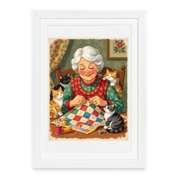 Grandma's Cat Quilt Atelier - Framed poster (27 × 37 cm) - white - Front