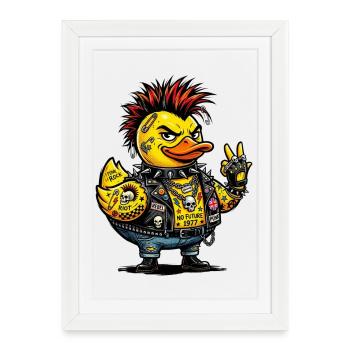 Male Punk Rubber Duck with Mohawk - Framed poster (27 × 37 cm) - white - Front
