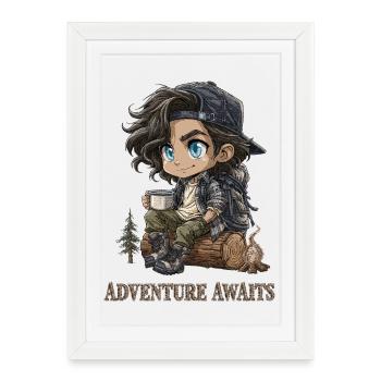 Hiker Chibi Camping Adventure Gift - Framed poster (27 × 37 cm) - white - Front