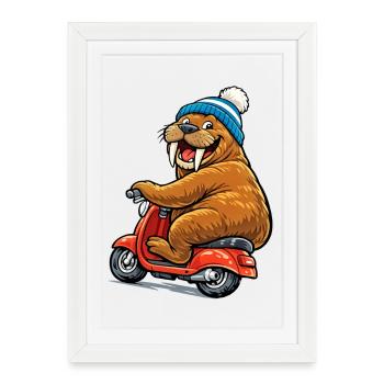 Morse sur le scooter - Affiche encadrée (27 × 37 cm) - blanc - Devant