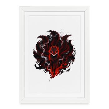Flame fox in the smoke circle - Framed poster (27 × 37 cm) - white - Front