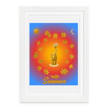 Katzen Sommerglanz - Gerahmtes Poster (27 × 37 cm) - Weiß - Vorne