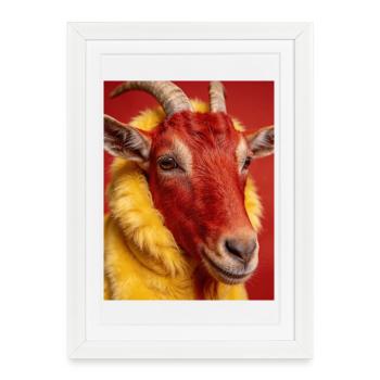 Chèvre rousse au pelage jaune - Affiche encadrée (27 × 37 cm) - blanc - Devant