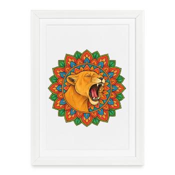 Lion, roaring in the mandala - Framed poster (27 × 37 cm) - white - Front