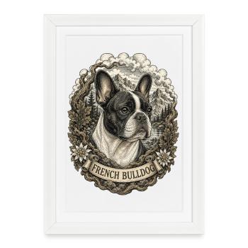 Bouledogue français dans le style vintage - Affiche encadrée (27 × 37 cm) - blanc - Devant