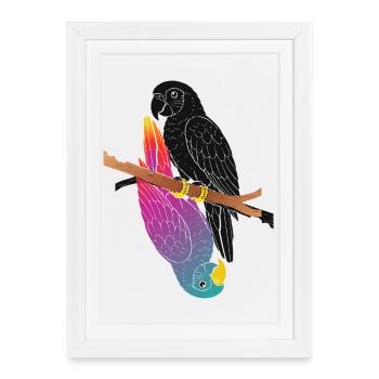 Two Parrots on Branch Cartoon Design - Framed poster (27 × 37 cm) - white - Front