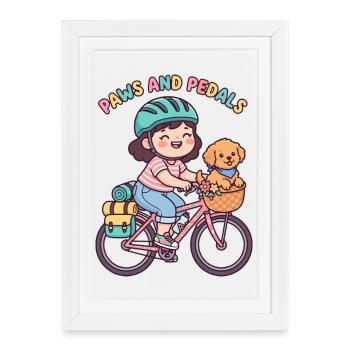 Paws And Pedals Cute Bike Sticker - Framed poster (27 × 37 cm) - white - Front