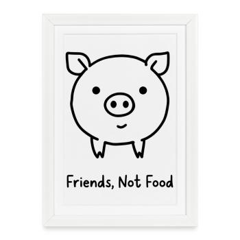 Friends Not Food Pork Vegan Minimalist - Framed poster (27 × 37 cm) - white - Front