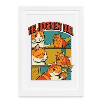 Drôle de bande dessinée du duel des chats orange - Affiche encadrée (27 × 37 cm) - blanc - Devant