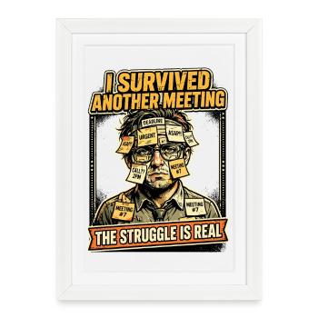 La réunion survit au stress du bureau Humour - Affiche encadrée (27 × 37 cm) - blanc - Devant