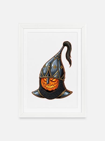 Ritter Kürbis Halloween - Gerahmtes Poster (27 × 37 cm) - Weiß