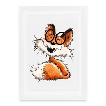 Cute little ragbag with glasses - fox - Framed poster (27 × 37 cm) - white - Front