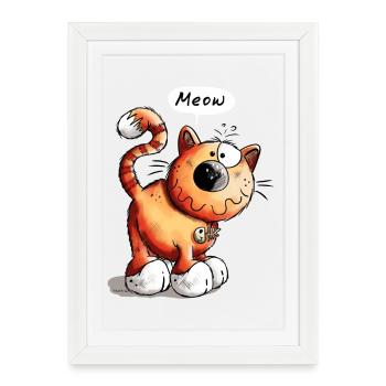 Drôle chat rouge - Meow - Chats - Cadeau - Affiche encadrée (27 × 37 cm) - blanc - Devant