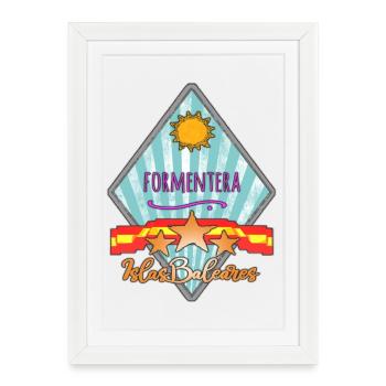 Île de Formentera Emblème des Baléares - Affiche encadrée (27 × 37 cm) - blanc - Devant