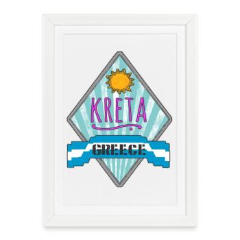 Crète Grèce Sun Design - Affiche encadrée (27 × 37 cm) - blanc - Devant