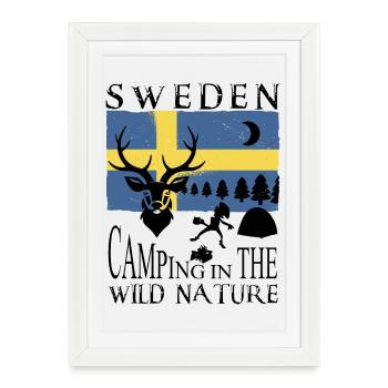 Camping en Suède - Affiche encadrée (27 × 37 cm) - blanc - Devant