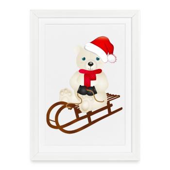 enchanting polar bear while sledging - Framed poster (27 × 37 cm) - white - Front