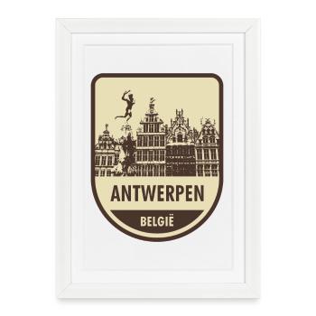Panneau du paysage urbain d’Anvers - Affiche encadrée (27 × 37 cm) - blanc - Devant