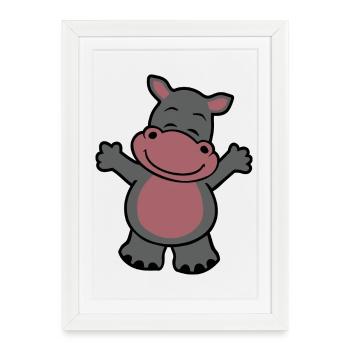 Hippopotame câlin - Affiche encadrée (27 × 37 cm) - blanc - Devant