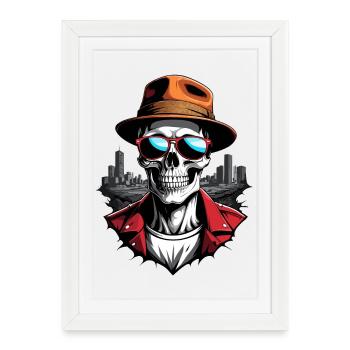 Crâne cool - Affiche encadrée (27 × 37 cm) - blanc - Devant