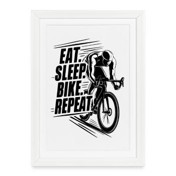 Cycliste en action Silhouette, manger dormir vélo répéter - Affiche encadrée (27 × 37 cm) - blanc - Devant
